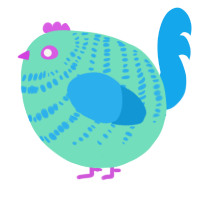 A mint and sky chicken with a bar pattern