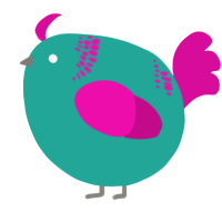 A turquoise and fuchsia chicken with a neck-band pattern