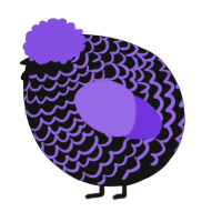 A black and blurple chicken with a lace pattern