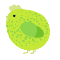 A lime and grass chicken with a speckle pattern
