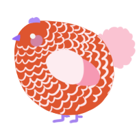 A vermilion and rose chicken with a lace pattern