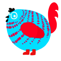 A cerulean and crimson chicken with a bar pattern