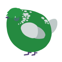 A viridian and silver chicken with a neck-speckle pattern