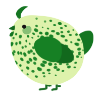 A apple and leaf chicken with a speckle pattern