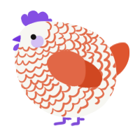 A white and vermilion chicken with a lace pattern