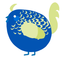 A ultramarine and lemon chicken with a half-lace pattern
