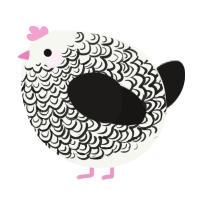 A white and sable chicken with a double-lace pattern