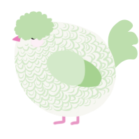 A white and gluppy chicken with a double-lace pattern
