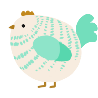 A cream and mint chicken with a bar pattern