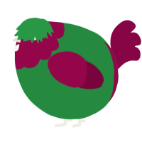 A viridian and maroon chicken with a head pattern