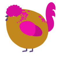 A ochre and fuchsia chicken with a neck-speckle pattern