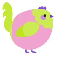 A pink and lime chicken with a head pattern