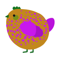 A ochre and amethyst chicken with a speckle pattern