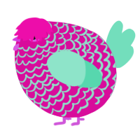 A fuchsia and mint chicken with a lace pattern