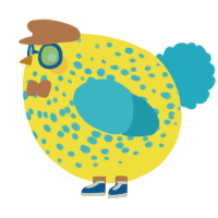 A yellow and sky chicken with a speckle pattern