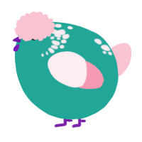 A turquoise and rose chicken with a neck-speckle pattern