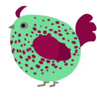 A spring and maroon chicken with a speckle pattern