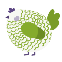A white and chartreuse chicken with a lace pattern