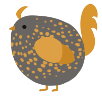 A grey and orange chicken with a speckle pattern