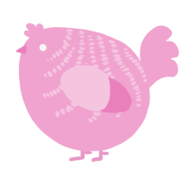 A pink chicken with a half-bar pattern
