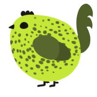 A lime and olive chicken with a speckle pattern