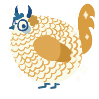 A white and orange chicken with a lace pattern