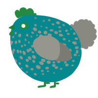 A teal and ash chicken with a speckle pattern