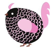 A black and pink chicken with a lace pattern
