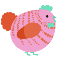 A pink and vermilion chicken with a bar pattern