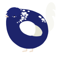 A navy and white chicken with a neck-speckle pattern