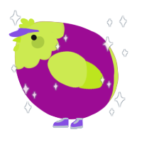 A plum and lime chicken with a head pattern