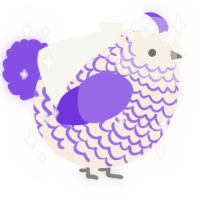 A cream and blurple chicken with a lace pattern