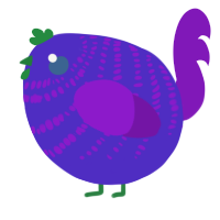 A indigo and violet chicken with a bar pattern