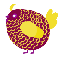 A maroon and yellow chicken with a lace pattern