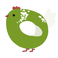 A chartreuse and white chicken with a neck-speckle pattern