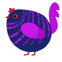 A navy and amethyst chicken with a bar pattern