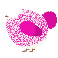 A white and fuchsia chicken with a double-lace pattern
