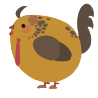 A gold and bark chicken with a neck-speckle pattern