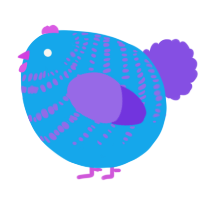 A sky and blurple chicken with a bar pattern