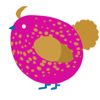 A fuchsia and gold chicken with a speckle pattern