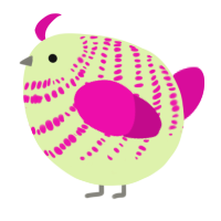 A apple and fuchsia chicken with a bar pattern