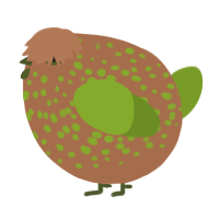 A brown and chartreuse chicken with a speckle pattern