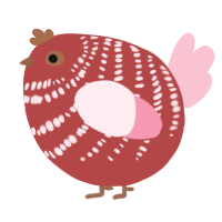 A red and rose chicken with a bar pattern