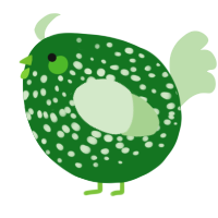 A leaf and gluppy chicken with a speckle pattern