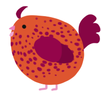 A vermilion and maroon chicken with a speckle pattern