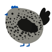 A ash and black chicken with a speckle pattern