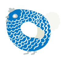 A sapphire and white chicken with a lace pattern