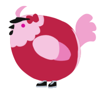 A crimson and pink chicken with a head pattern