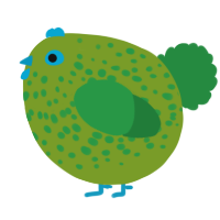 A chartreuse and viridian chicken with a speckle pattern