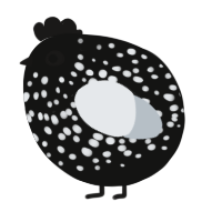 A black and mist chicken with a speckle pattern